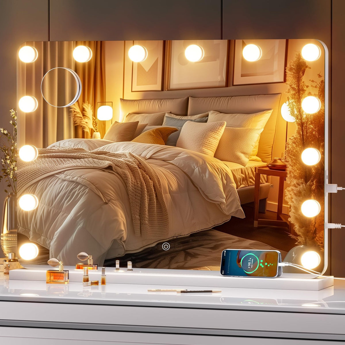 Hollywood Lighted Vanity Mirror with Dimmable LED, 28x20 Inches, Touch Control