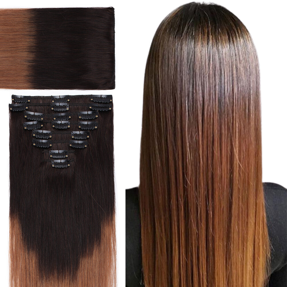 Clip-In Hair Extensions Full Head Set - Remy Human Hair, Multiple Colors & Lengths