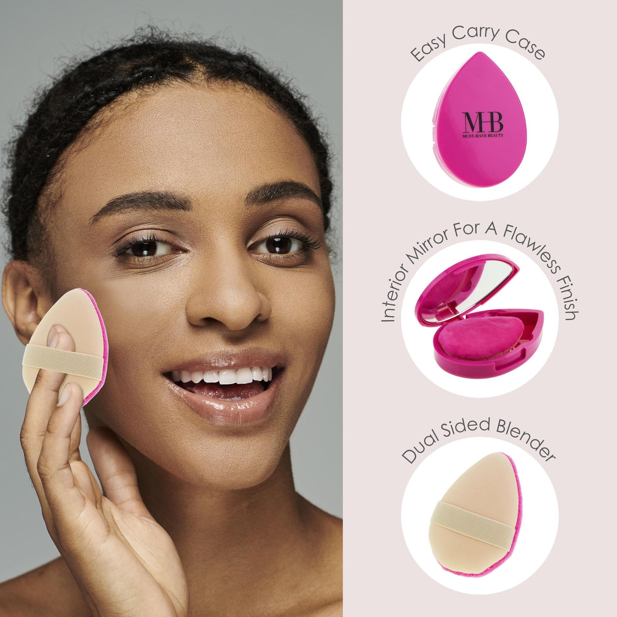 Pink Dual-Sided Makeup Sponge Set with Travel Case & Mirror