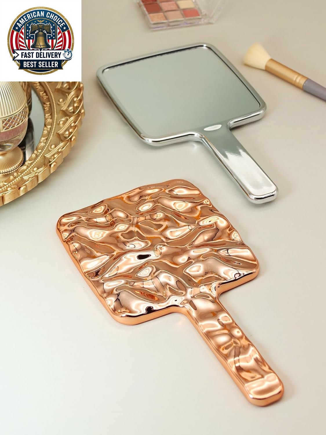 Water Ripple Handheld Mirror for Makeup with Handle - Square Silver