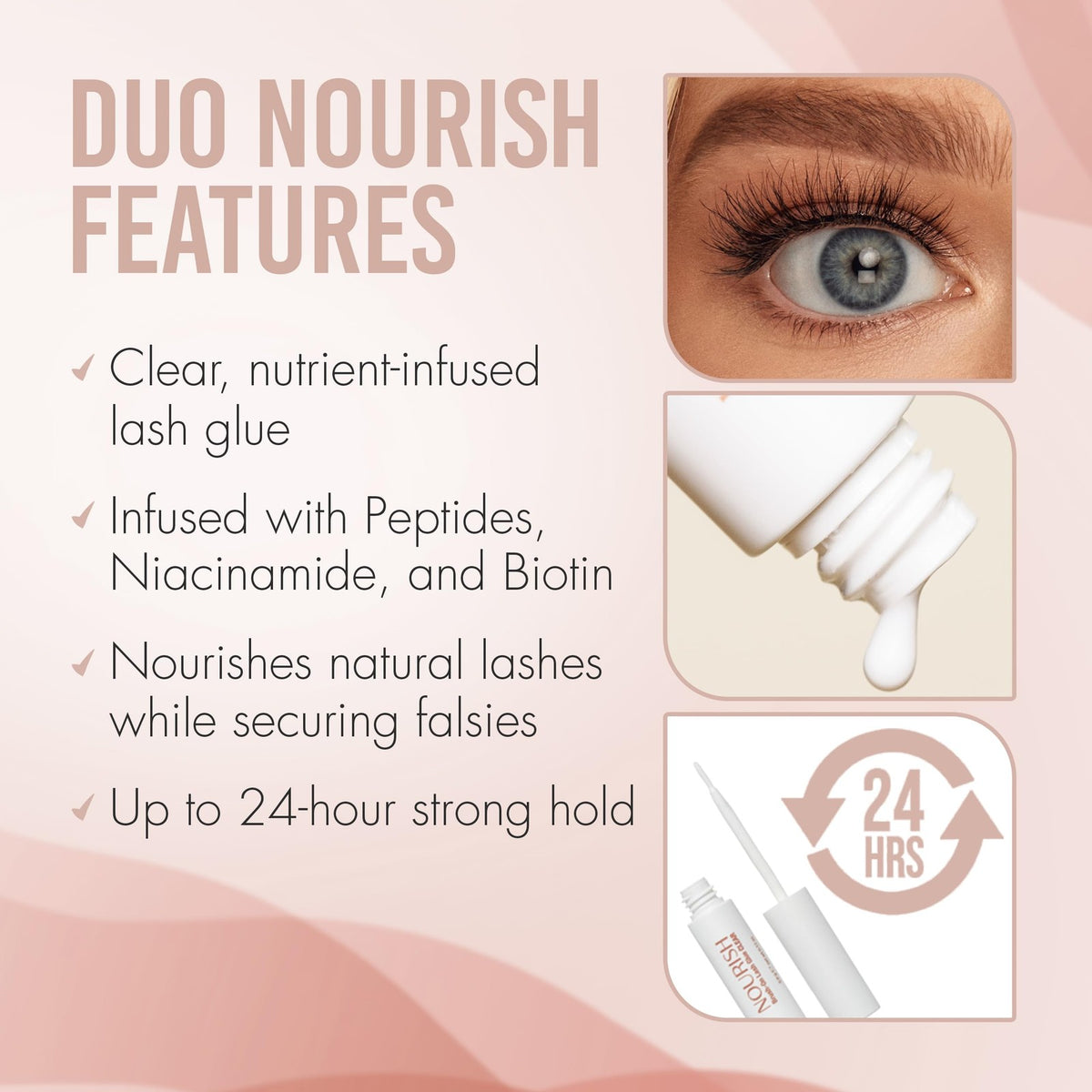 Brush-On Clear Lash Adhesive with Nourishing Formula - 24 Hr Strong Hold Eyelash Glue