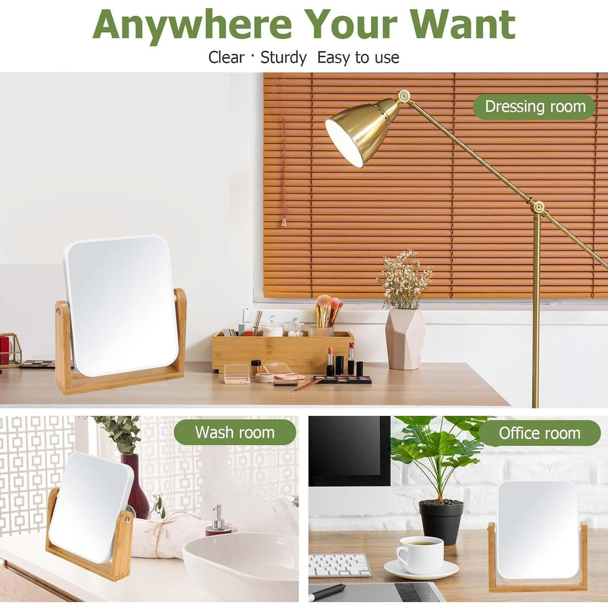 Double-Sided Makeup Mirror with Bamboo Stand - 8 Inch Swivel Vanity Mirror