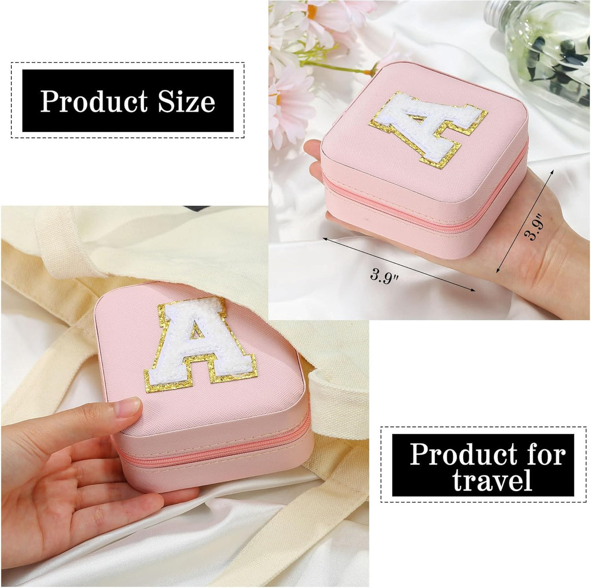 Pink Initial Jewelry Holder for Girls - Portable Leather Jewelry Box