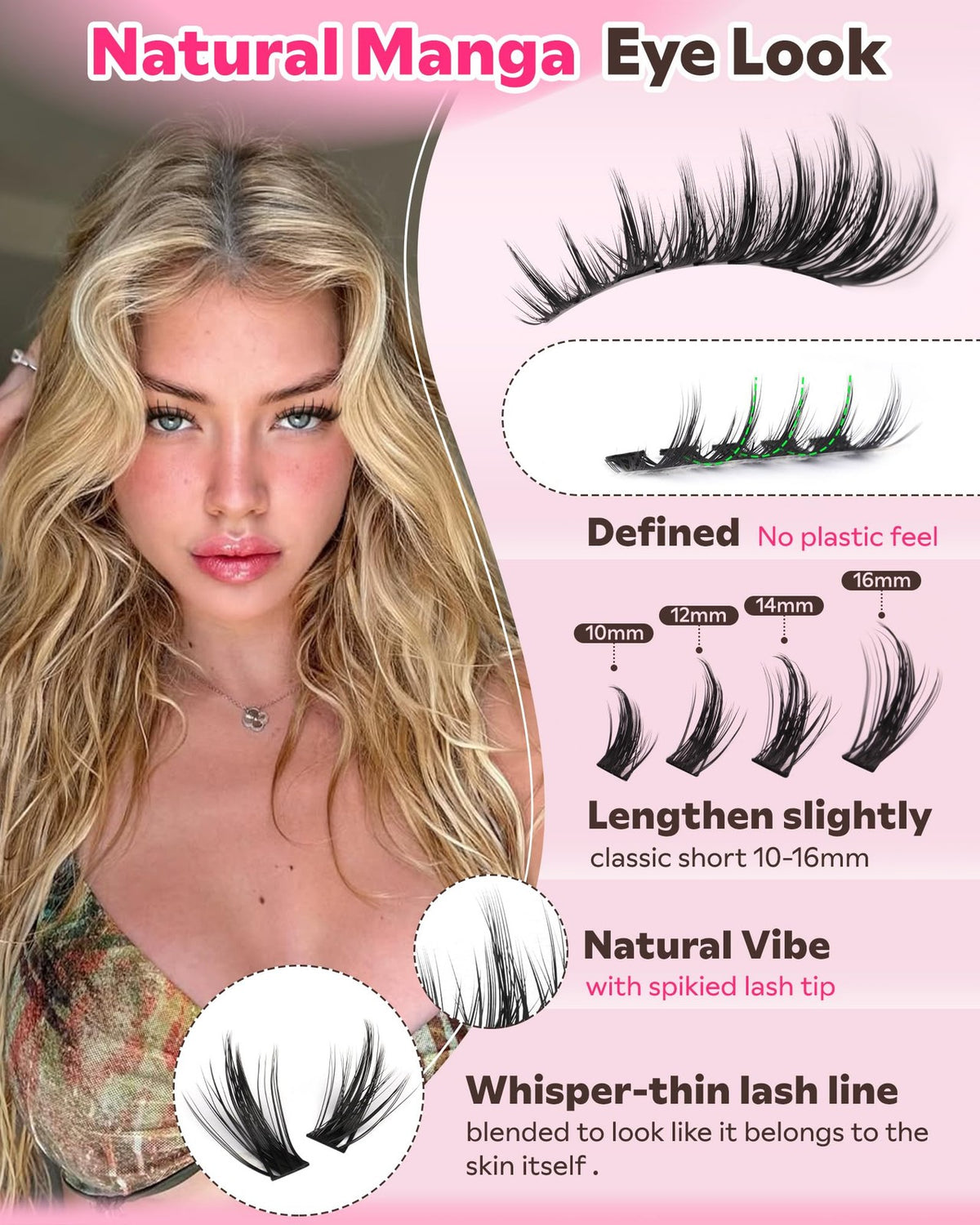 Manga Lash Clusters Kit - Natural 300 Fake Eyelash Extensions, Black, Beginner Friendly