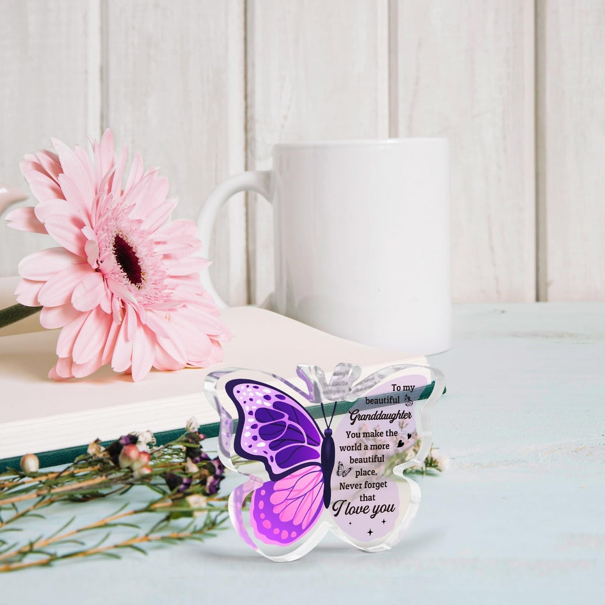 Butterfly-Shaped Acrylic Plaque Gift for Granddaughter - Home Decor & Paperweight