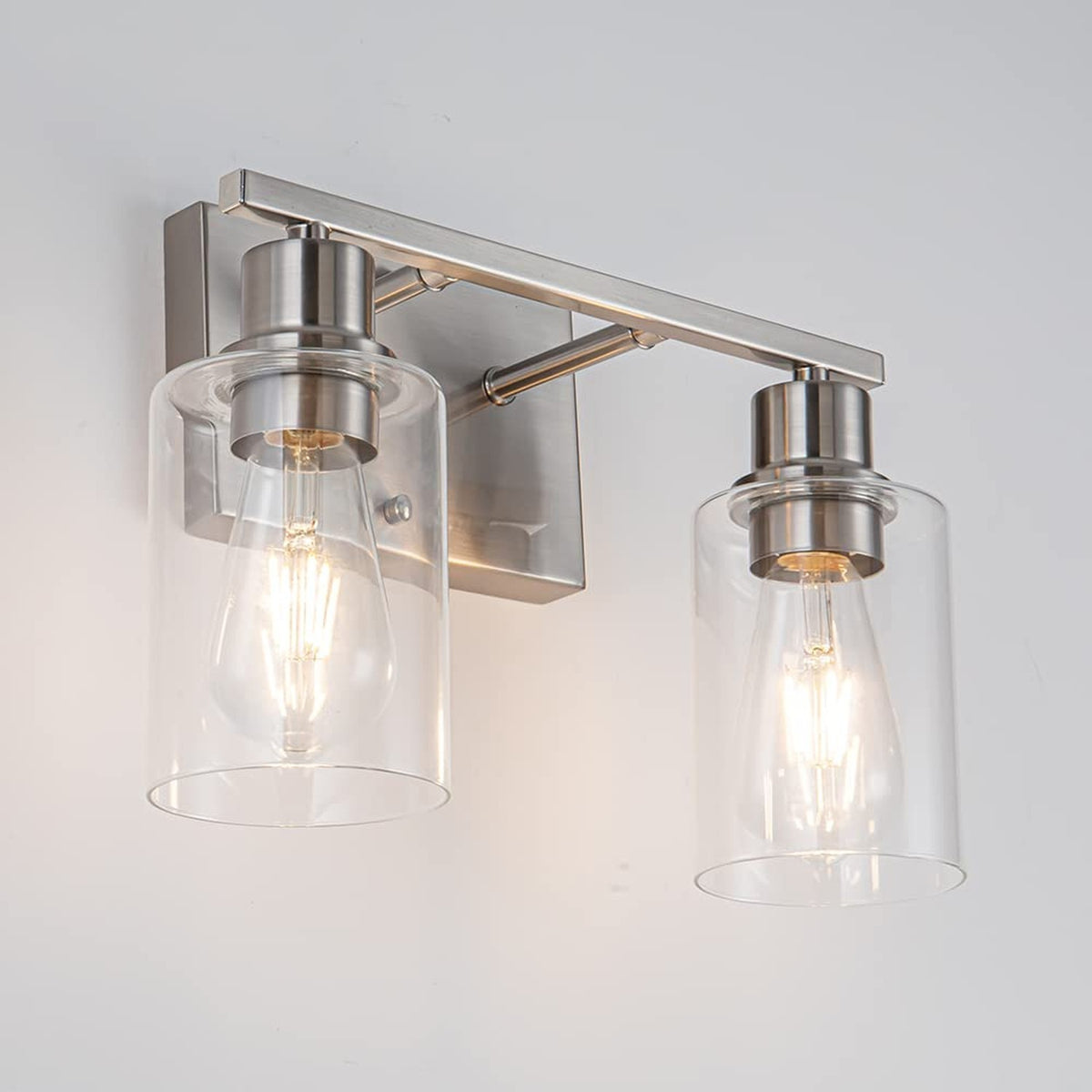 Brushed Nickel Bathroom Vanity Light Fixture with 2 Clear Glass Shades