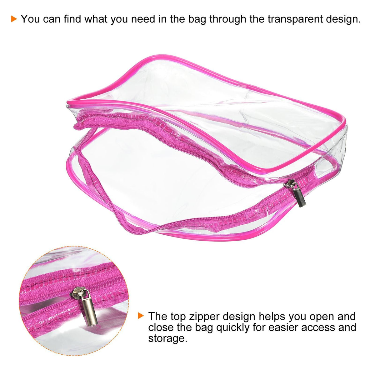 Clear Travel Toiletry Bag Set with Zippers - Rose Red, 3 Pieces