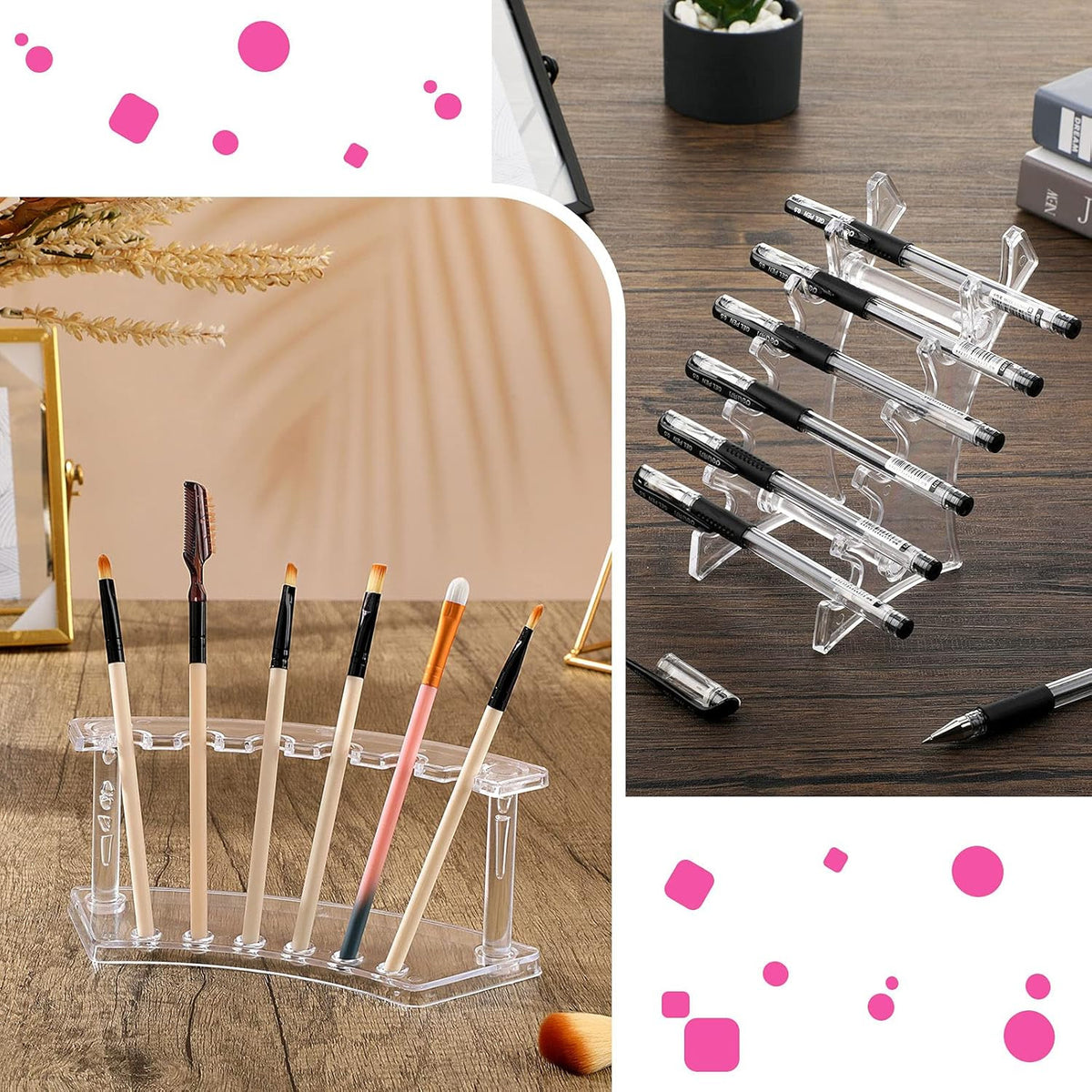 Set of 4 Clear Acrylic Pen Display Stands - Desktop Organizer for Pens, Makeup Brushes & More