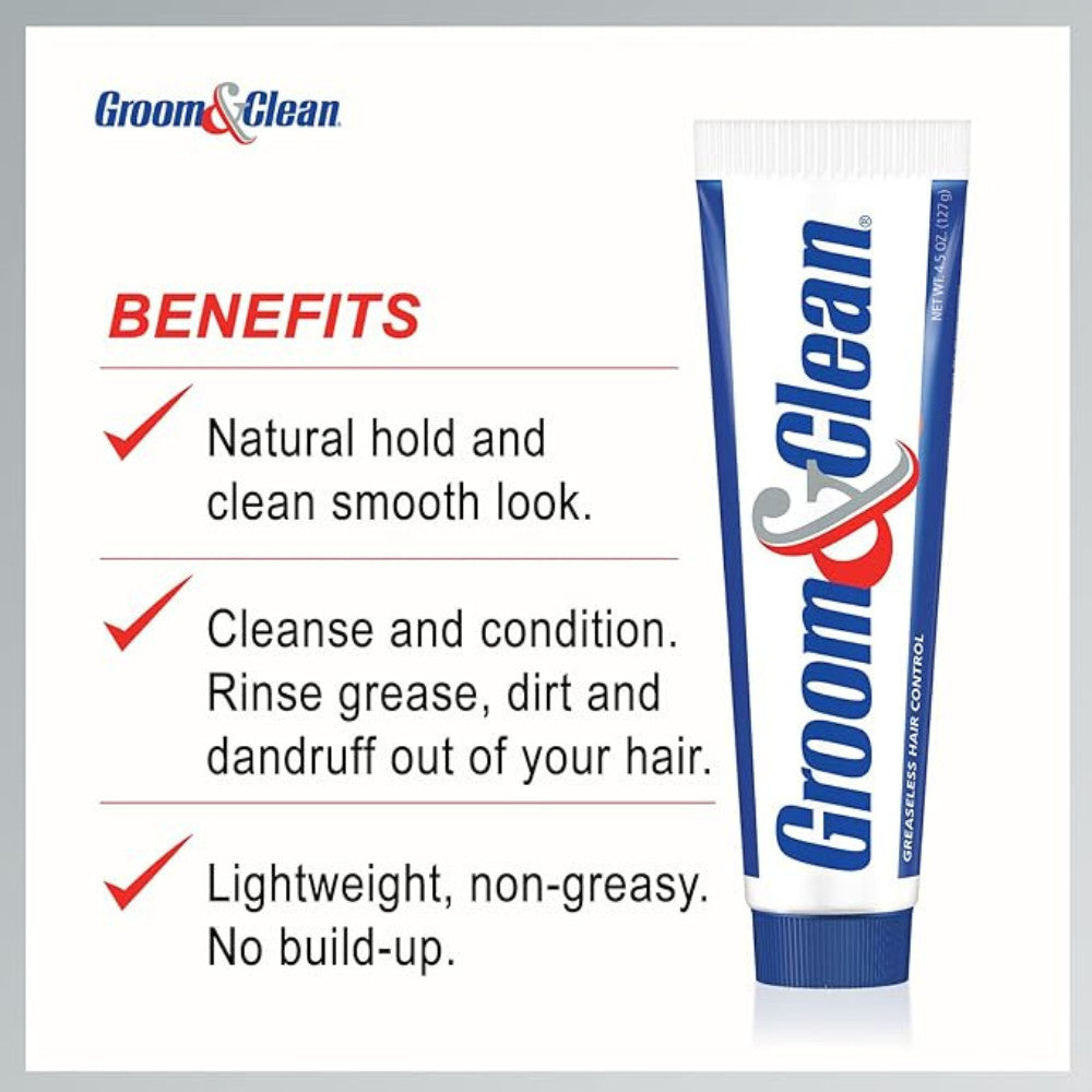 Groom & Clean Hair Styling Cream - Greaseless Medium Hold, 4.5 Oz (Pack of 2)