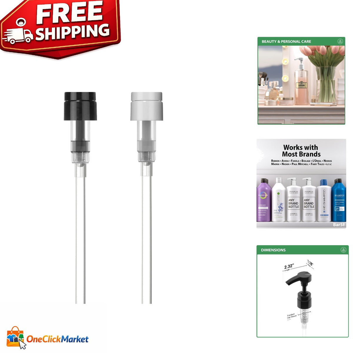 Professional Shampoo and Conditioner Dispenser Pumps - Black, 2-Pack