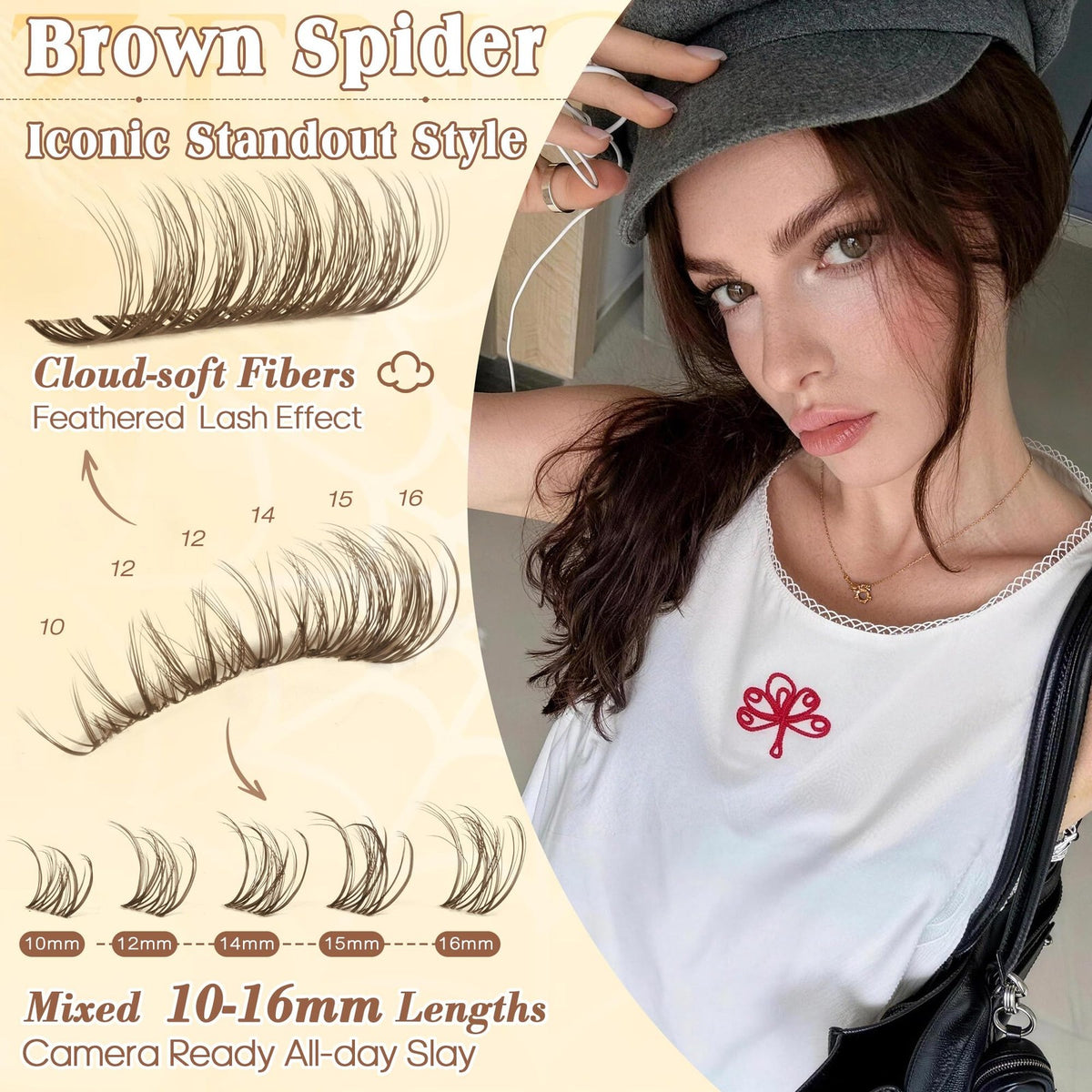 Brown Spider Lash Clusters - Wispy 3D Natural Eyelashes with Invisible Band