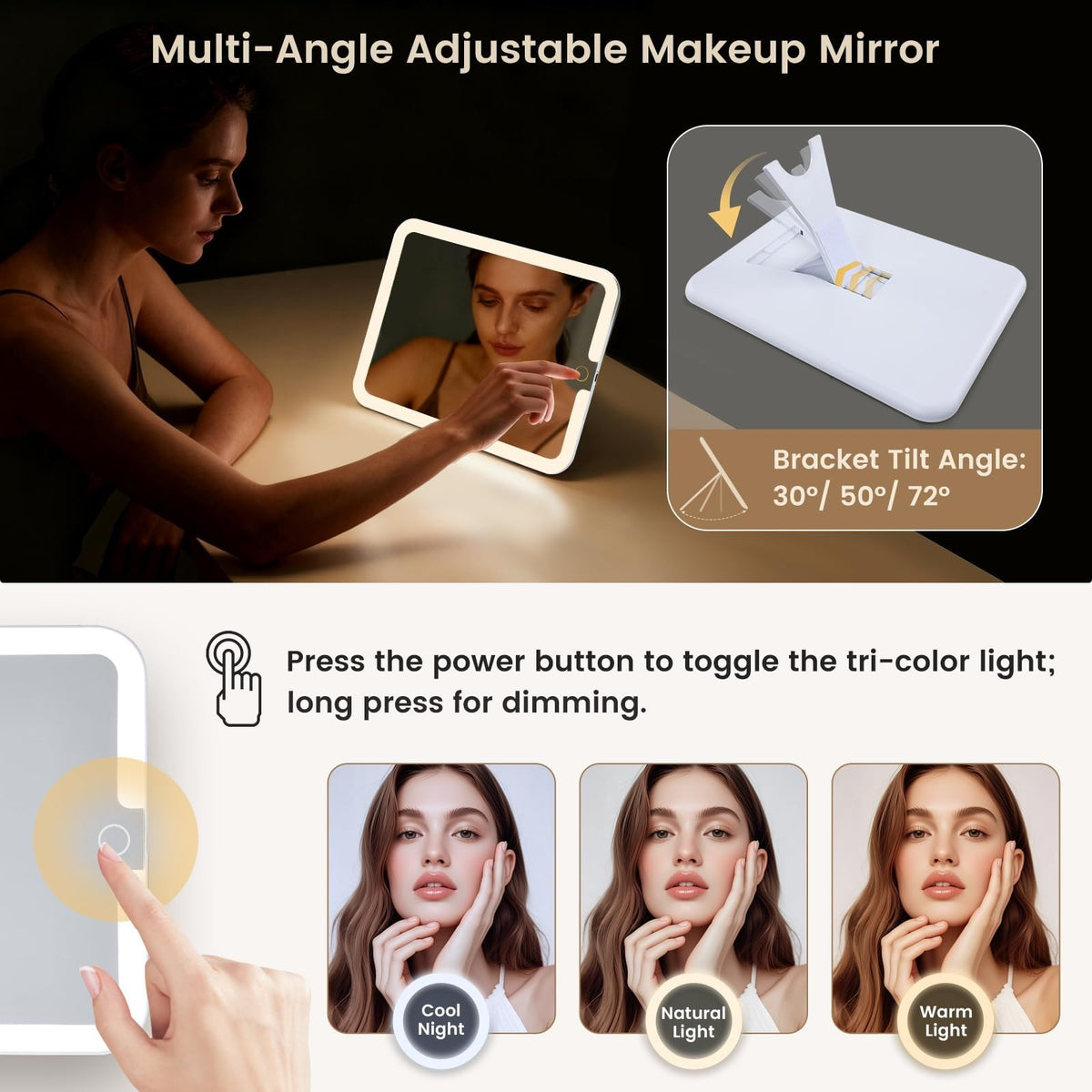 Travel Makeup Bag with LED Lighted Mirror and Double Layer Storage