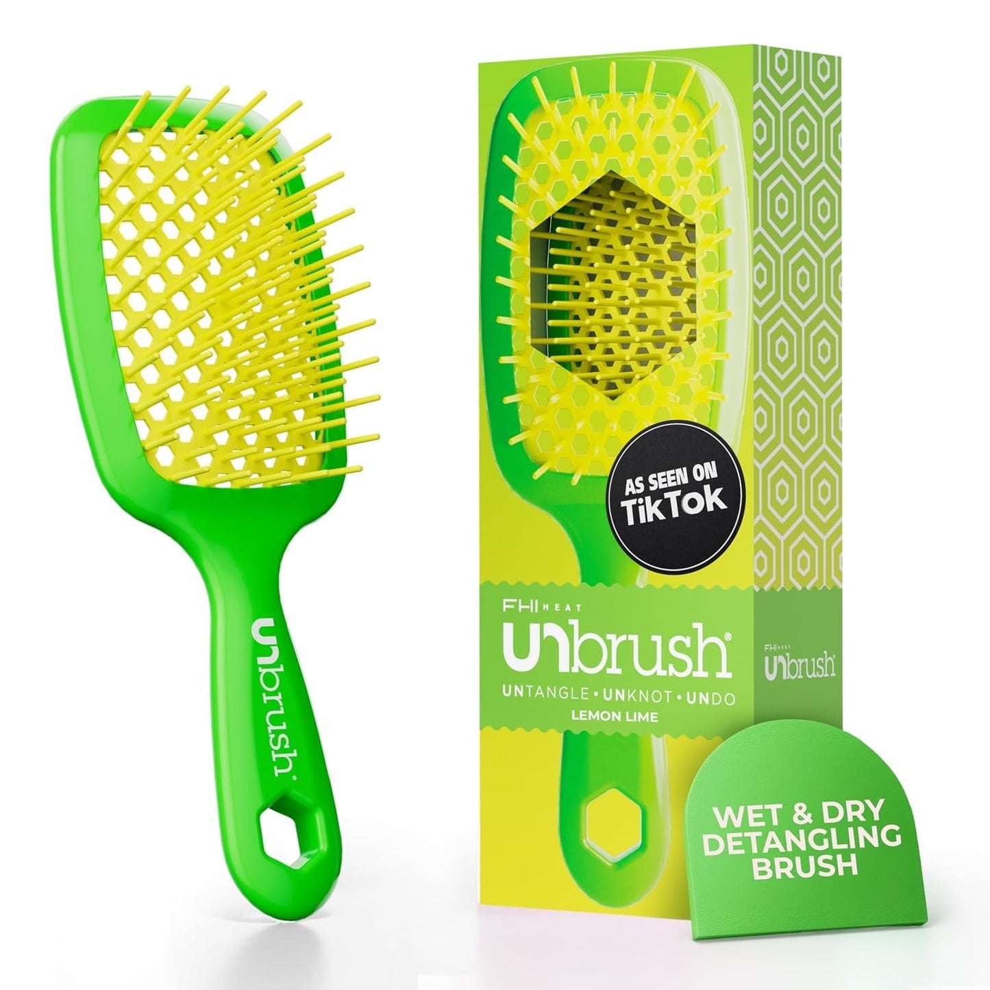 Detangling Hair Brush for Wet & Dry Hair - Lemon Lime Green