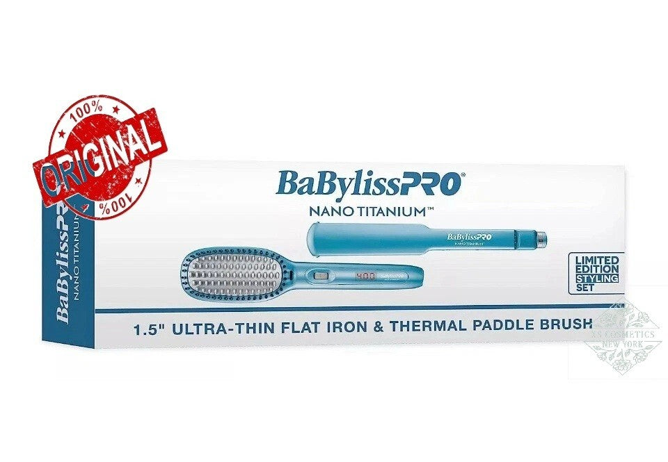BabylissPRO Nano Titanium Ultra-Thin Flat Iron & Thermal Paddle Brush