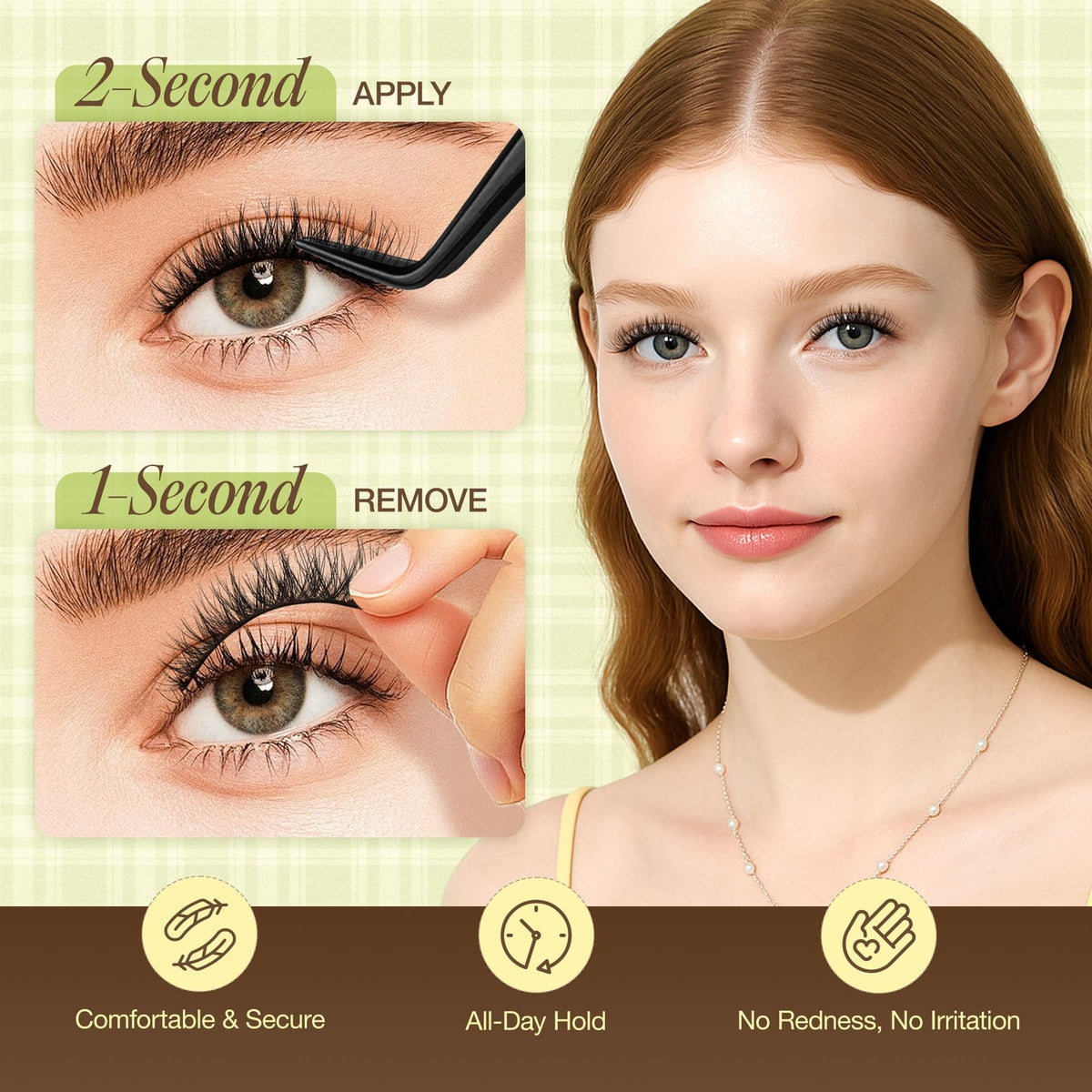 Self Adhesive False Eyelashes Natural Look Press-On 5 Pairs, Black