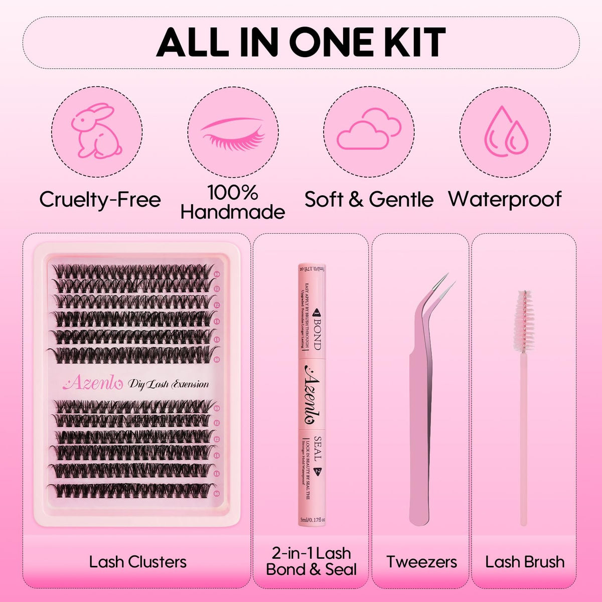 DIY Lash Extension Kit 240PCS 40D+60D Clusters, Glue & Tweezers - Beginner Friendly