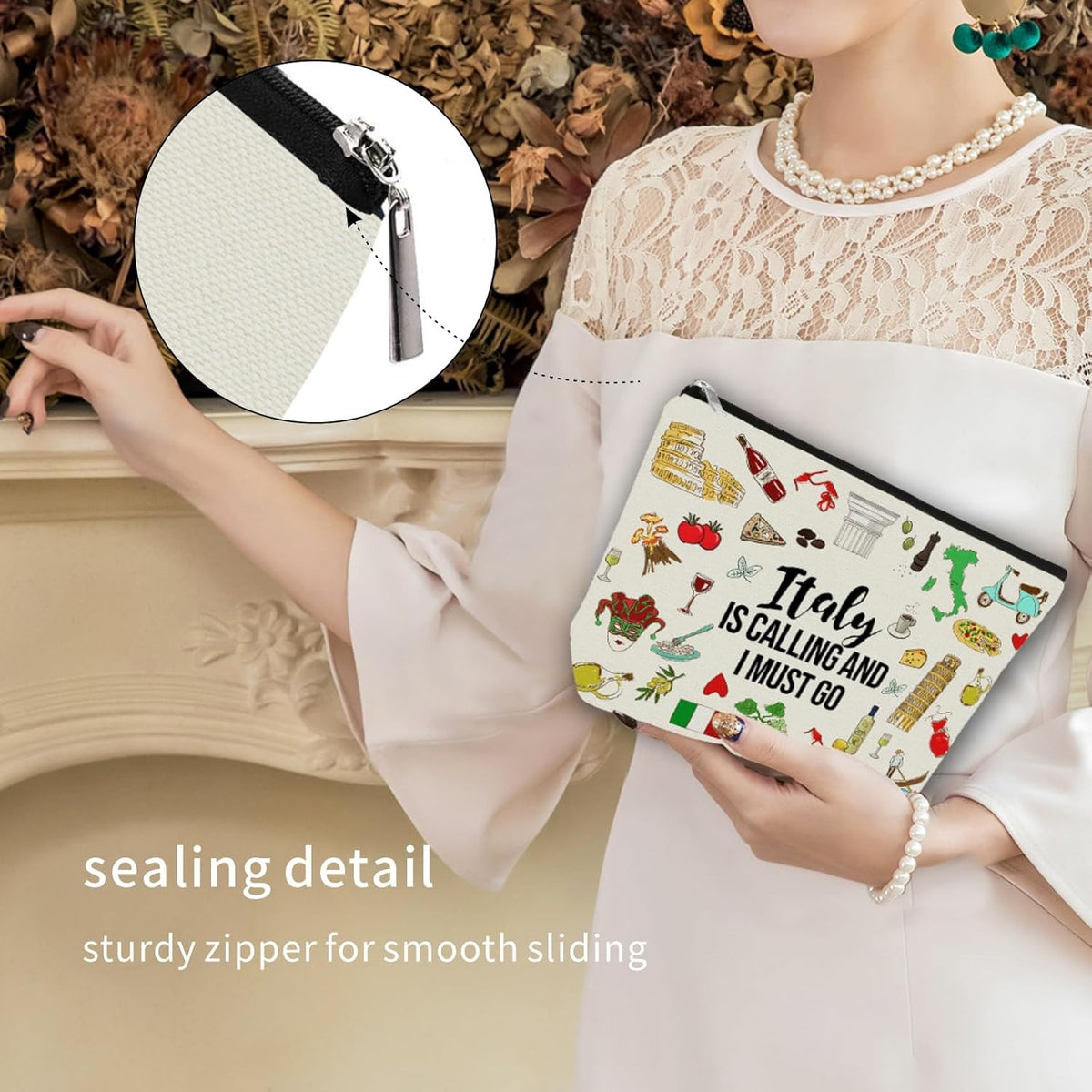 Italy Travel Cosmetic Bag - Waterproof Makeup Organizer for Women & Girls