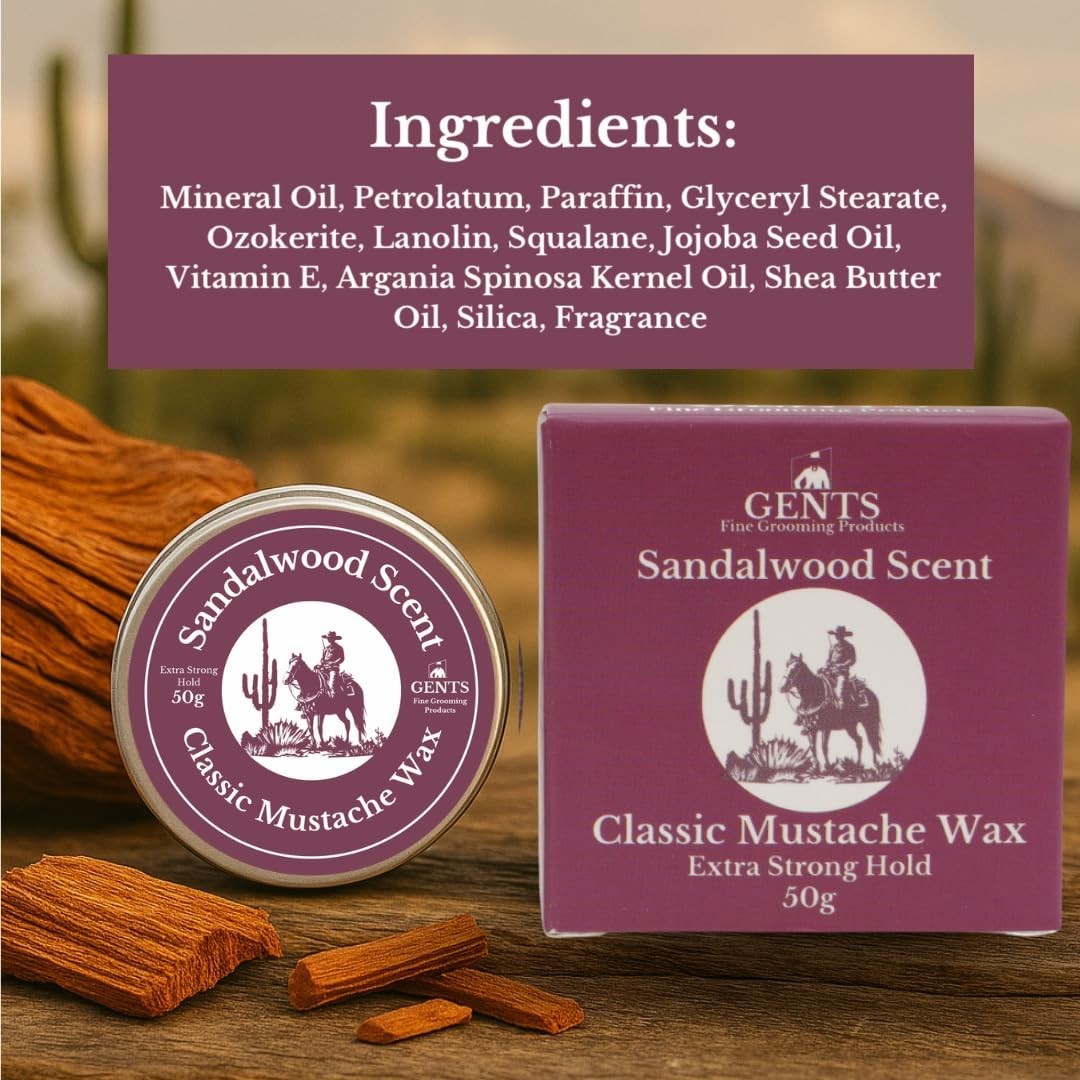 Men's Mustache Wax Kit with Strong Hold & Sandalwood Scent – Includes Travel Comb & Pocket Brush