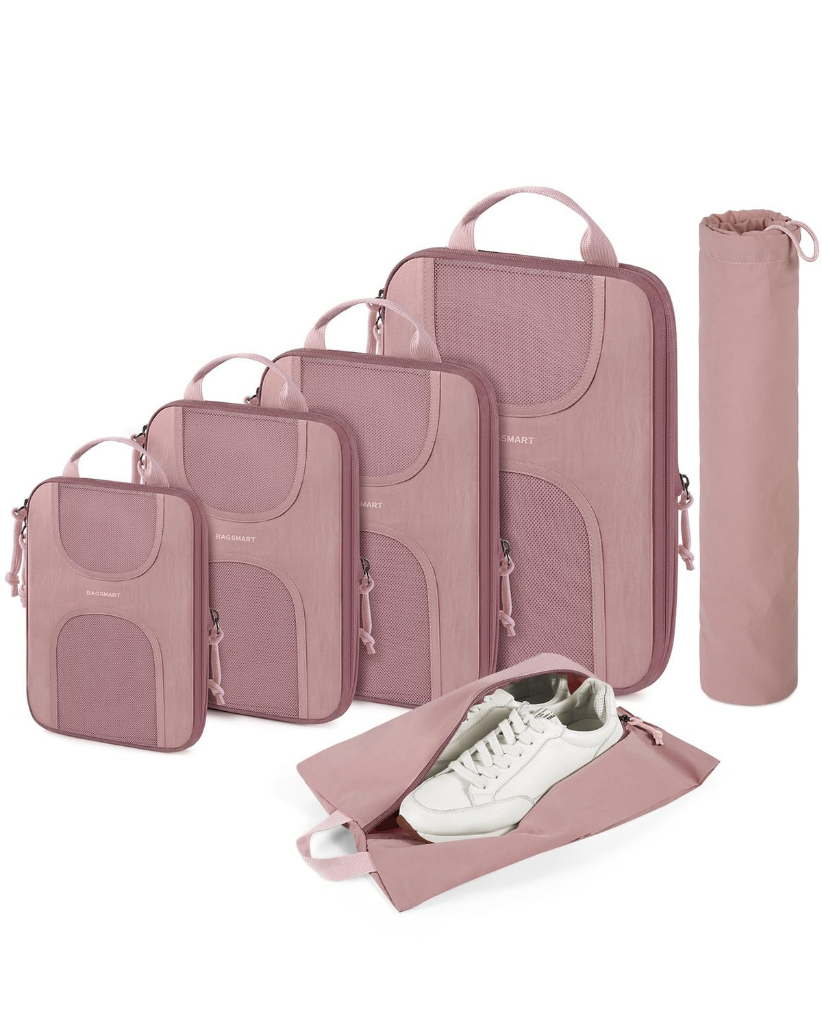 BAGSMART 6-Piece Compression Packing Cubes Set, Large, Dusty Pink