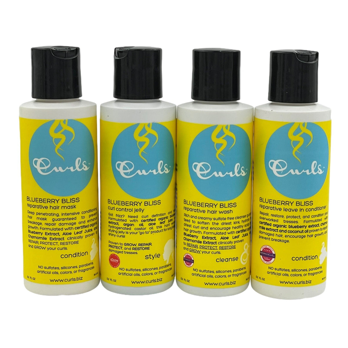 Lot of 4 Curls Blueberry Bliss Reparative Wash Mask Leave In Gel