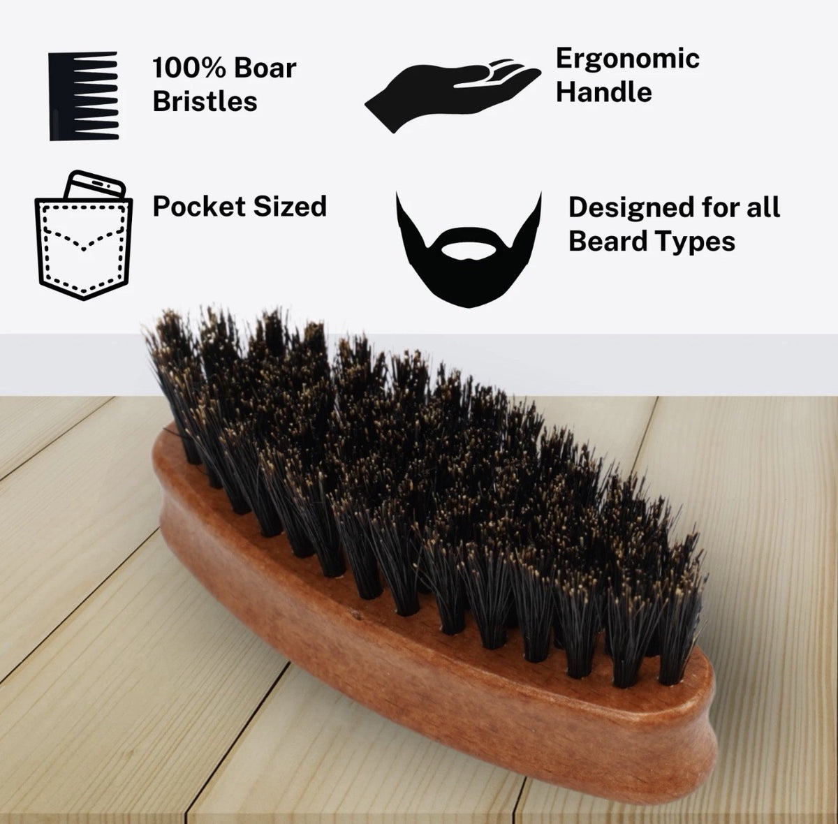 Mini Travel Beard Brush with Boar Bristles - Compact Grooming Tool