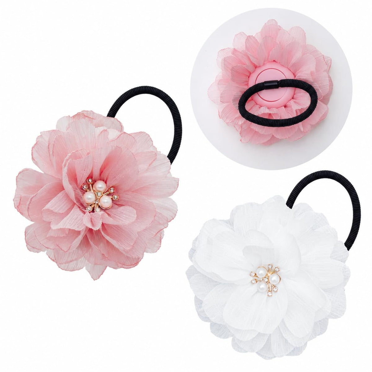 XEEWEN 2 Pack Kids Hair Ties Holder for Count (Pack of 1), Pink White