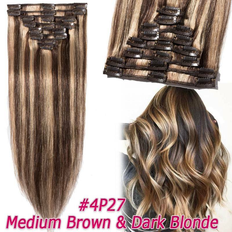 Clip In Human Hair Extensions Full Head 7 or 8 Pieces Remy Hair