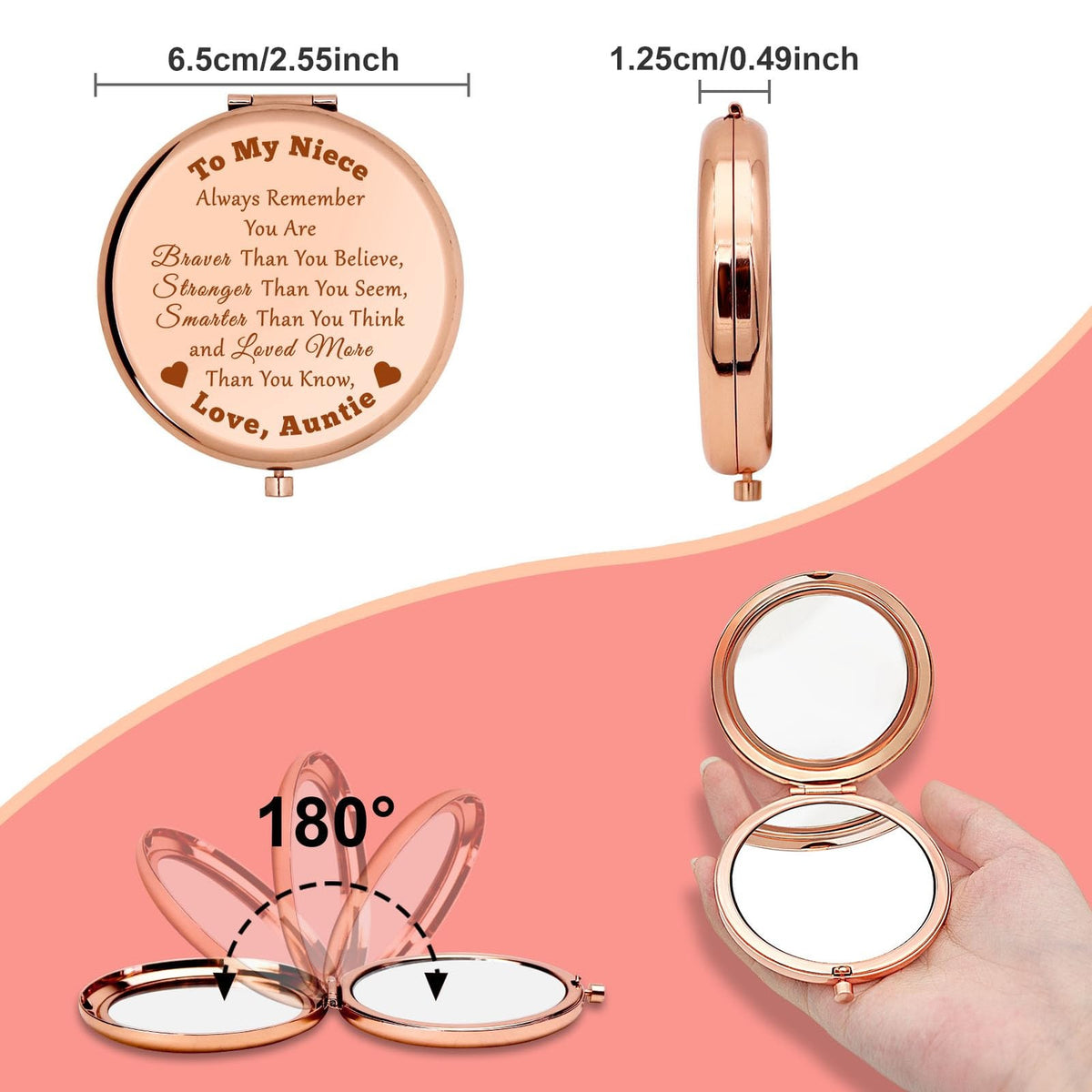 Portable Folding Makeup Mirror for Travel with Magnification - Niece Gift