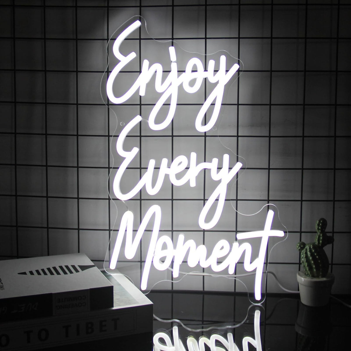 White LED Neon Wall Sign - Enjoy Every Moment Quote for Bedroom Bar Restaurant