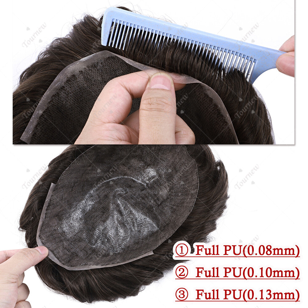 Men's Hair Replacement System Toupee Human Hair Skin V Loop - Natural-Looking Hairpiece