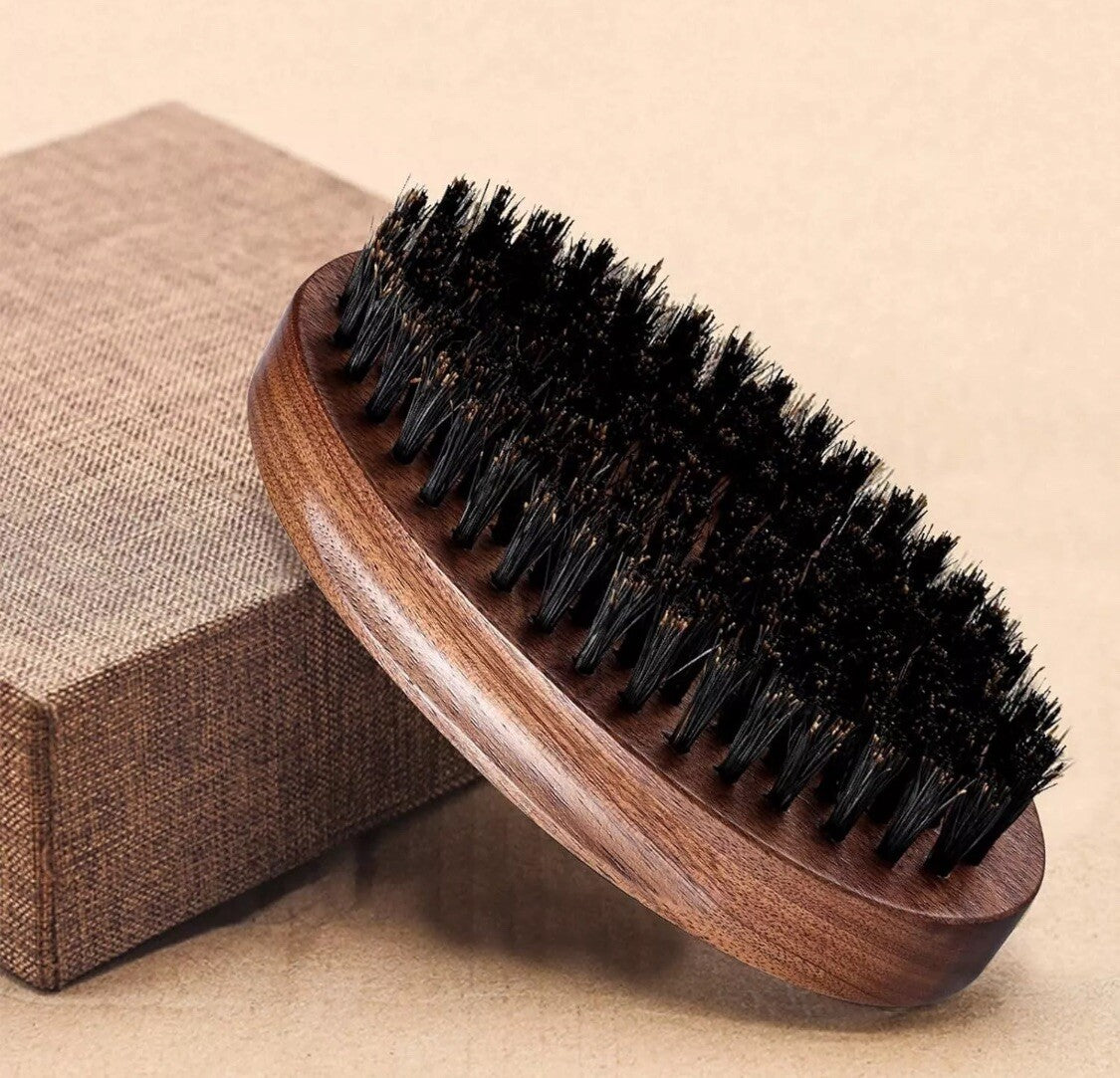 Men's Boar Bristle Beard Grooming Brush with Wooden Handle - Travel Gift