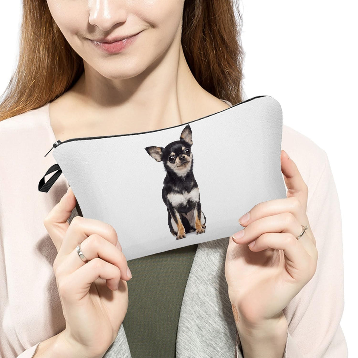 Small Makeup Zipper Bag with Chihuahua Dog Print - Cosmetic Organizer Pouch