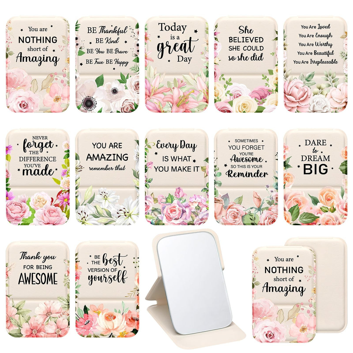 12-Pack Portable Floral Compact Mirrors for Women - Gift Set