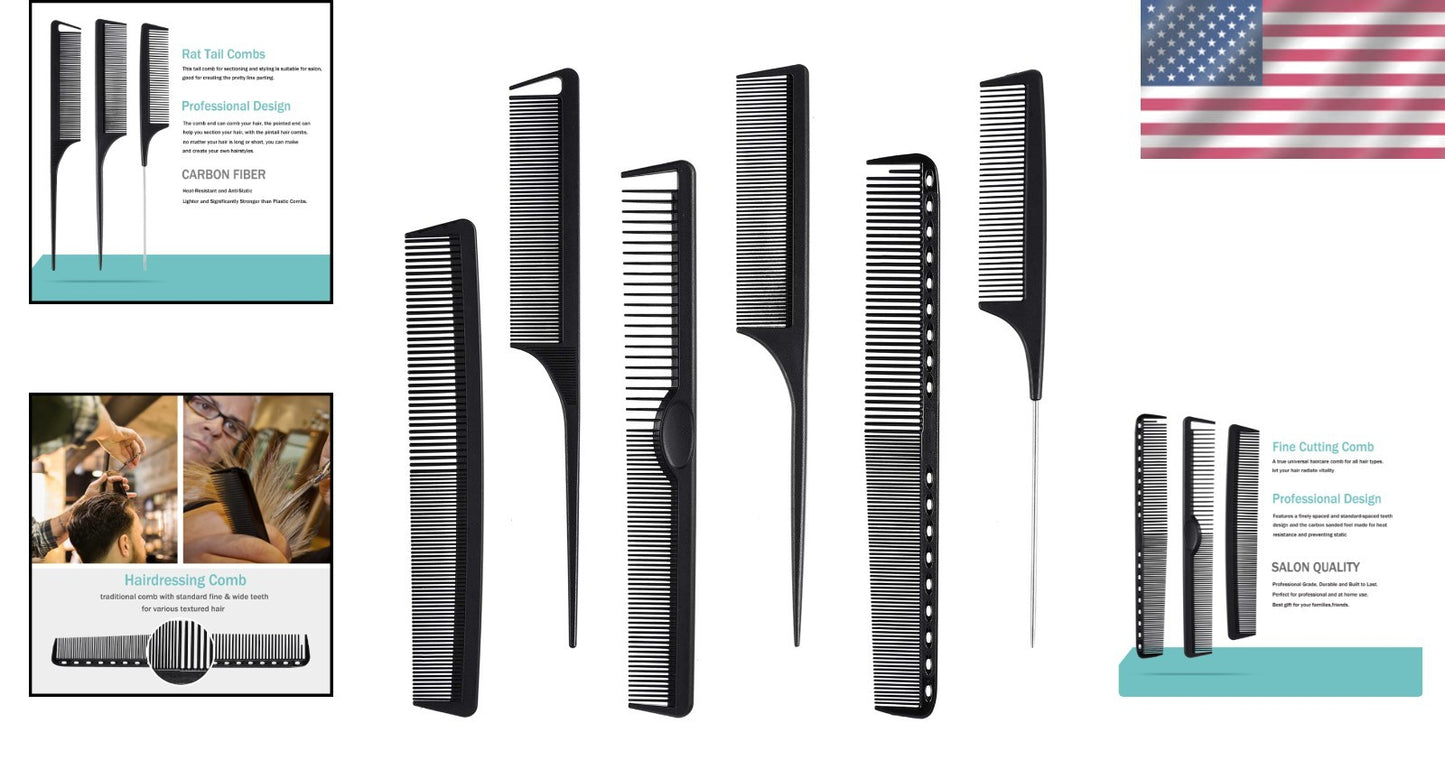 Professional Anti-Static Hairdressing Comb Set - Lightweight & Durable, 6 Pieces