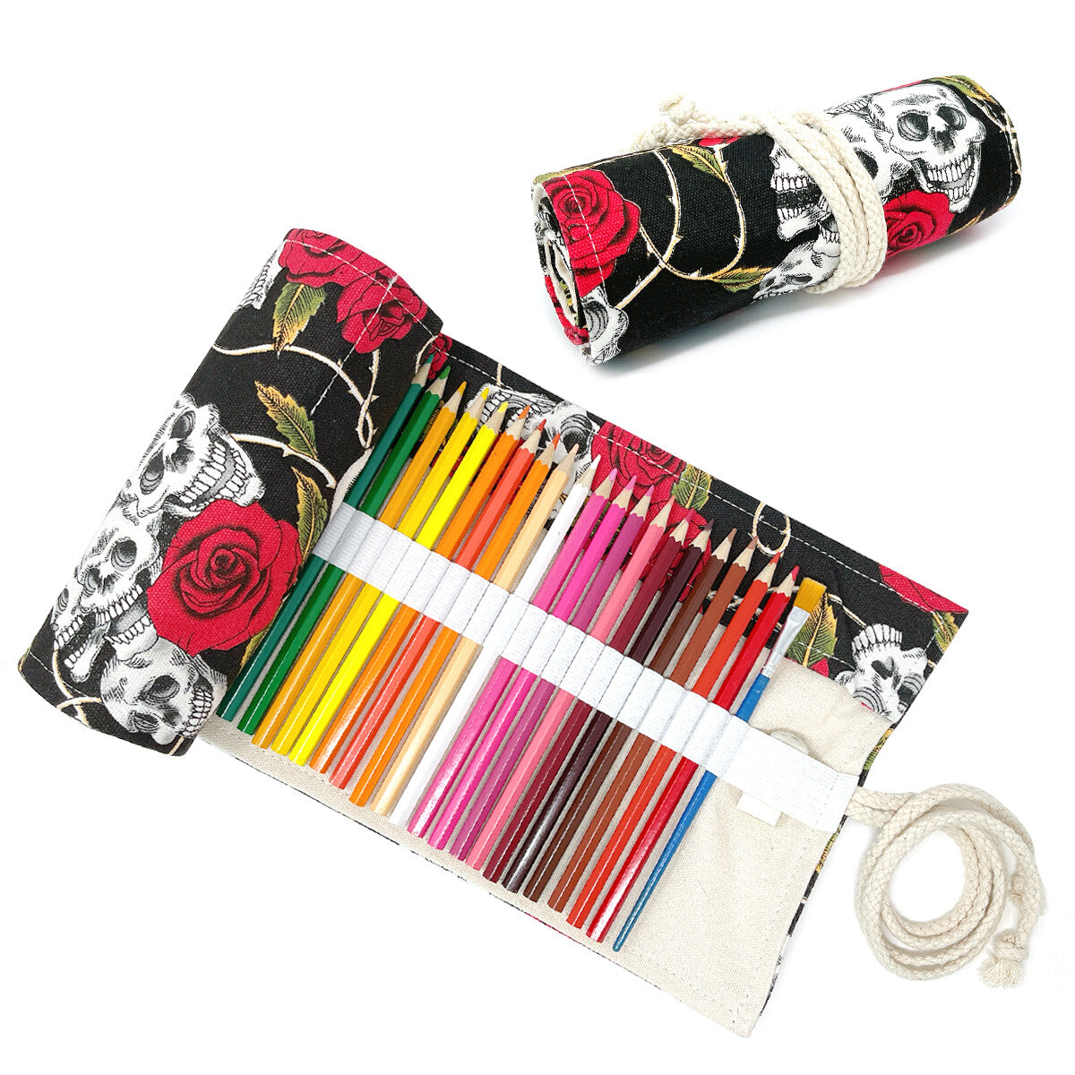 Pencil Roll Organizer with 72 Slots - Art Supply Travel Case, Canvas Wrap