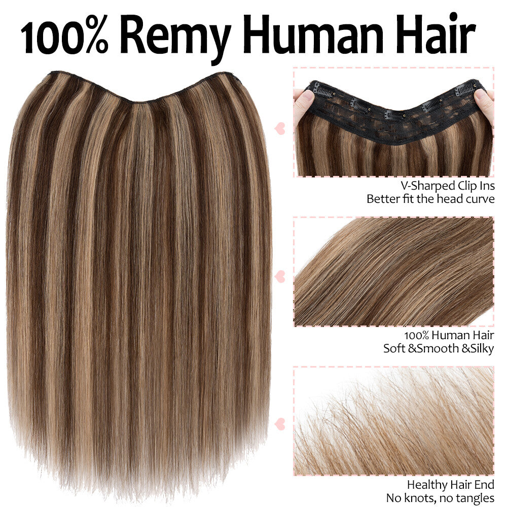 Clip-In Human Hair Extensions V-Shape Half Head - Remy Straight Hair