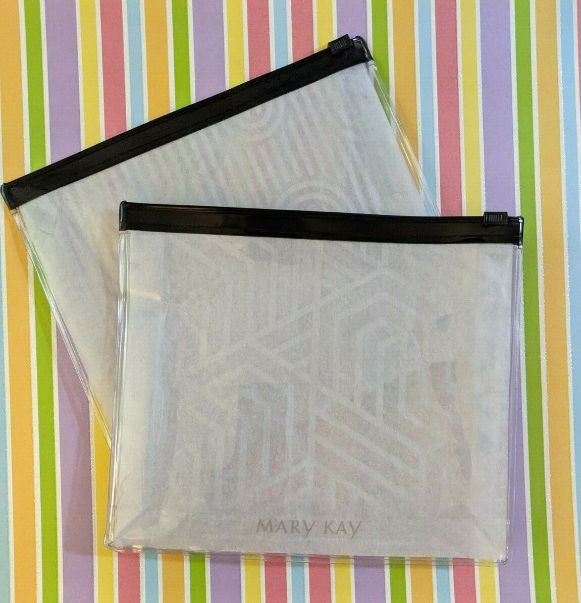 Set of 2 Silver Pattern Travel Makeup Bags with Slider Top and Clear Plastic