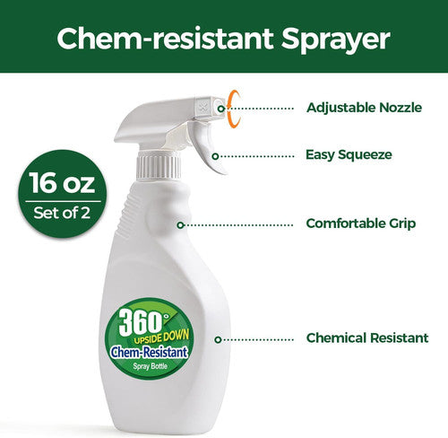 16 oz Plastic Spray Bottles for Cleaning & Gardening - 2 Pack