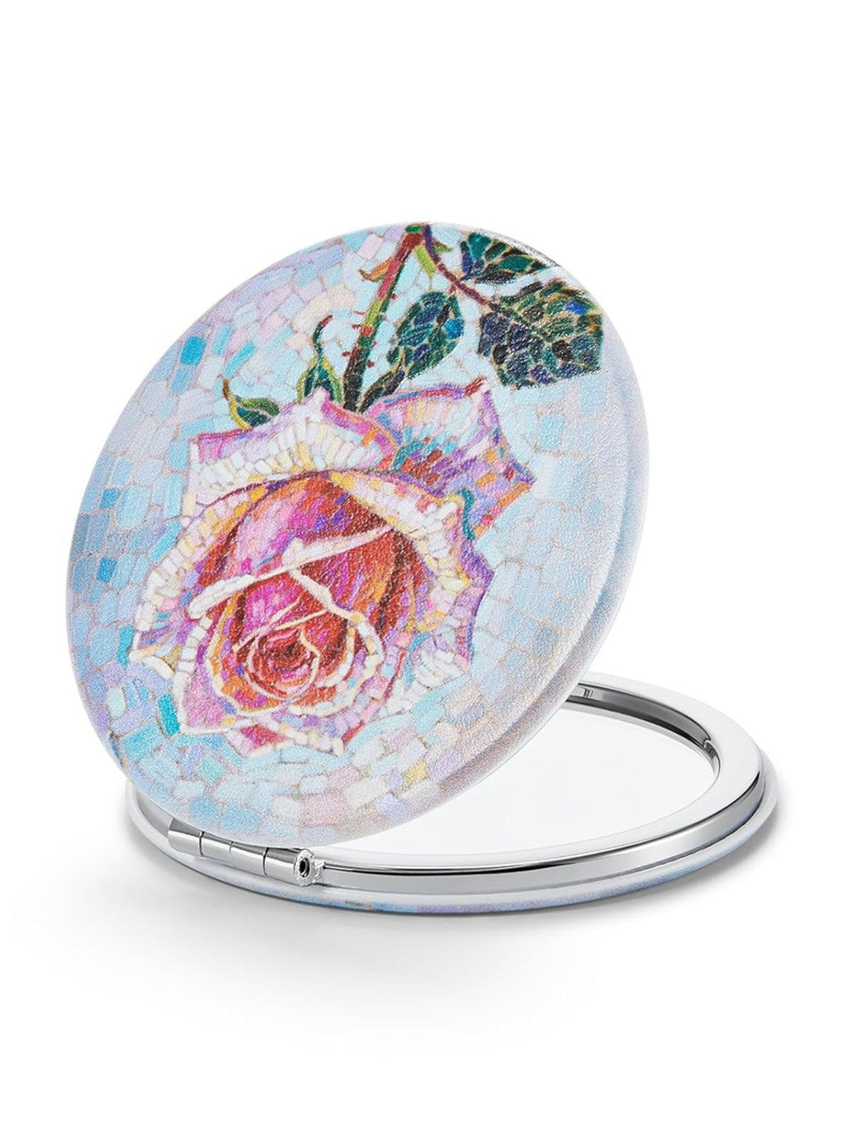 Travel Makeup Mirror with 1x & 10x Magnification, 2.8 Inch Dual-Sided Compact - Pink Rose