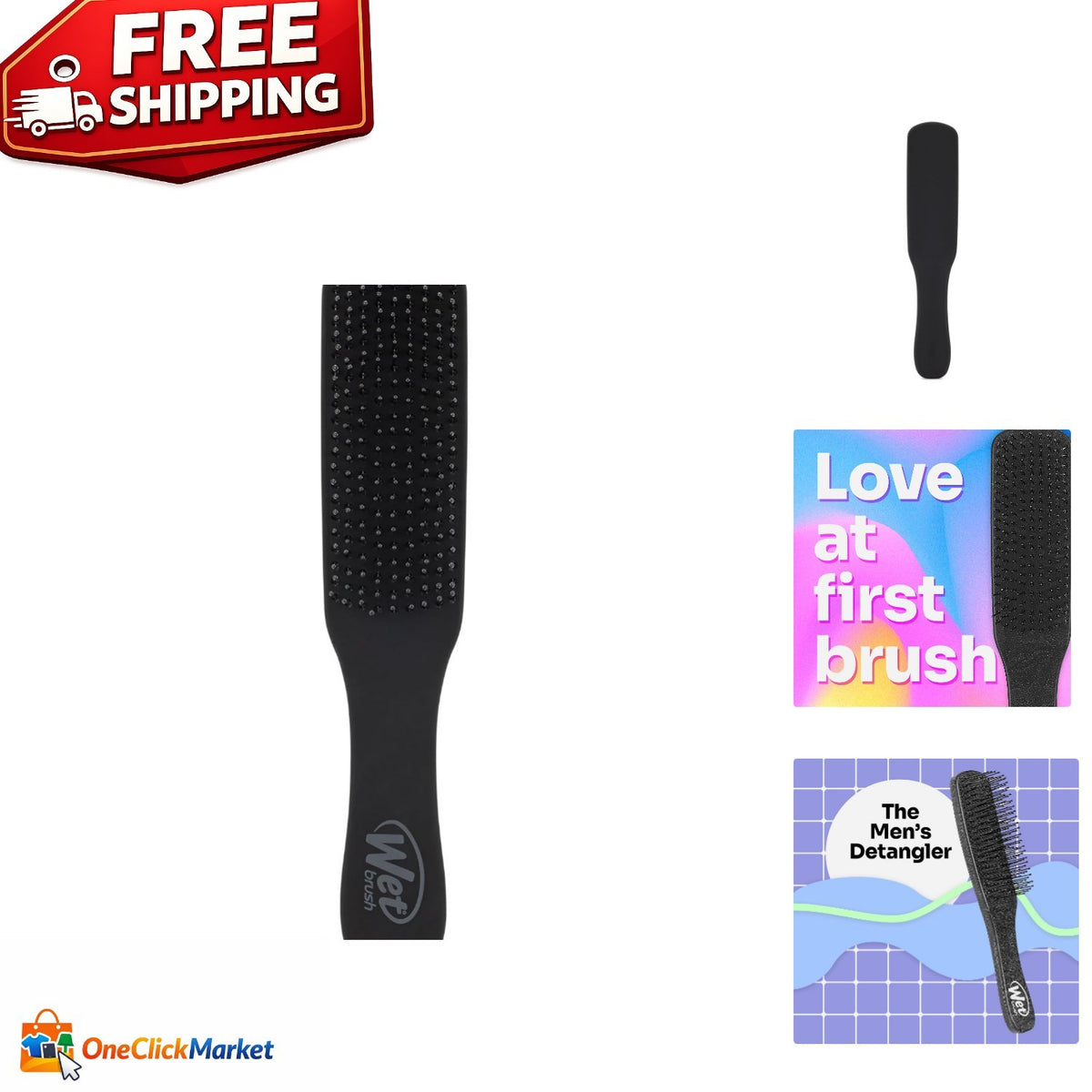 Men's Ergonomic Black Hair Detangler - Scalp Massage & Healthy Hair