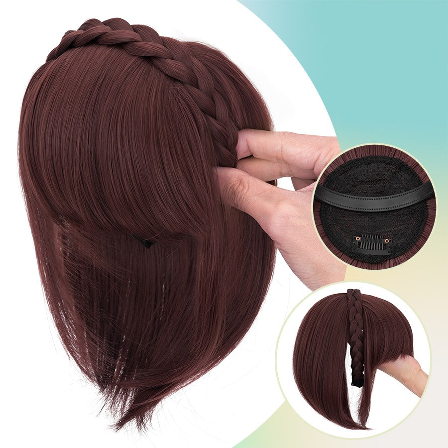 Women Braid Headband Topper with Bangs - Instant Hair Fringes & Hairbands