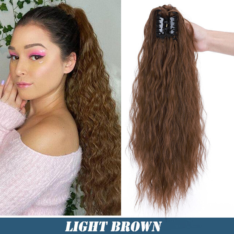 30-Inch Fluffy Ponytail Hair Extension with Claw Clip - Straight & Wave Styles