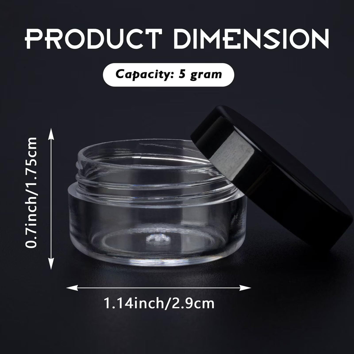 5g/5ml Round Clear Jars with Black Lids - Reusable Sample Cosmetic Containers