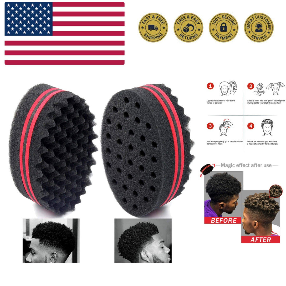 Magic Hair Sponge Twist Brush for Wave Dreadlock Afro Curl Styling