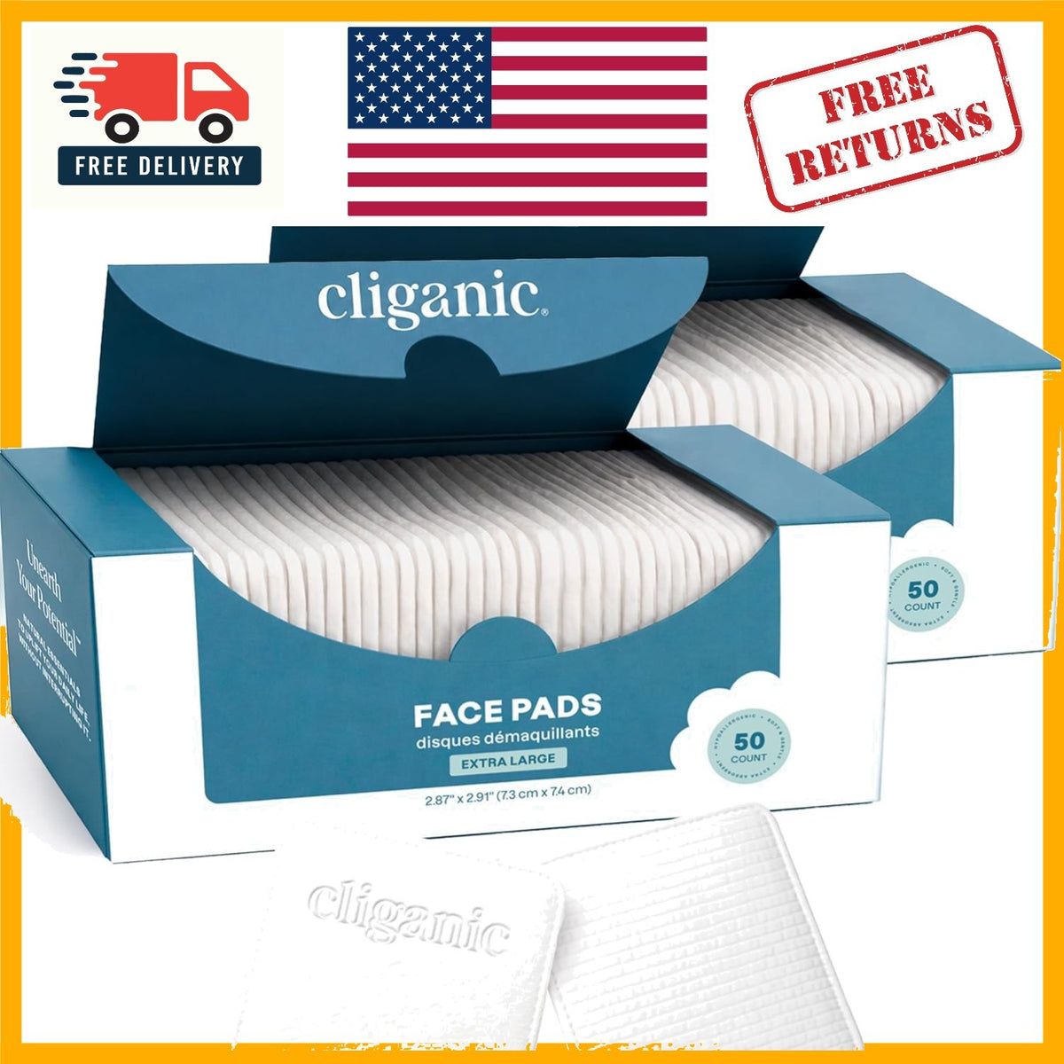 Extra Large Reusable Face Pads - 100 Count, Lint-Free, Skin-Friendly