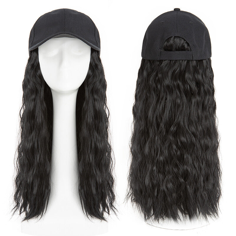 Baseball Cap with Synthetic Hair Extensions - Straight, Curly, Wavy Fits Most