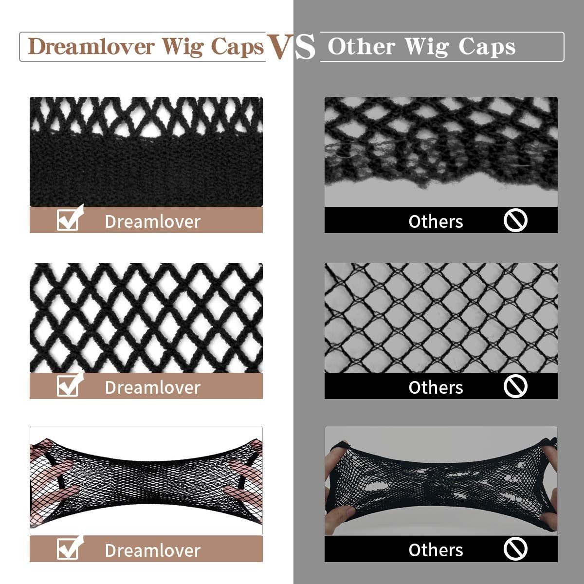 Black Wig Net for Long Thick Hair 2 Layers of Security All Day Comfort