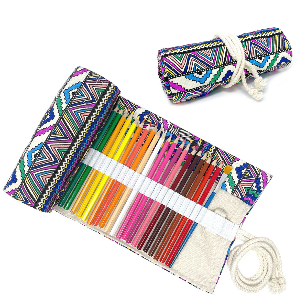 Pencil Roll Organizer with 72 Slots - Art Supply Travel Case, Canvas Wrap