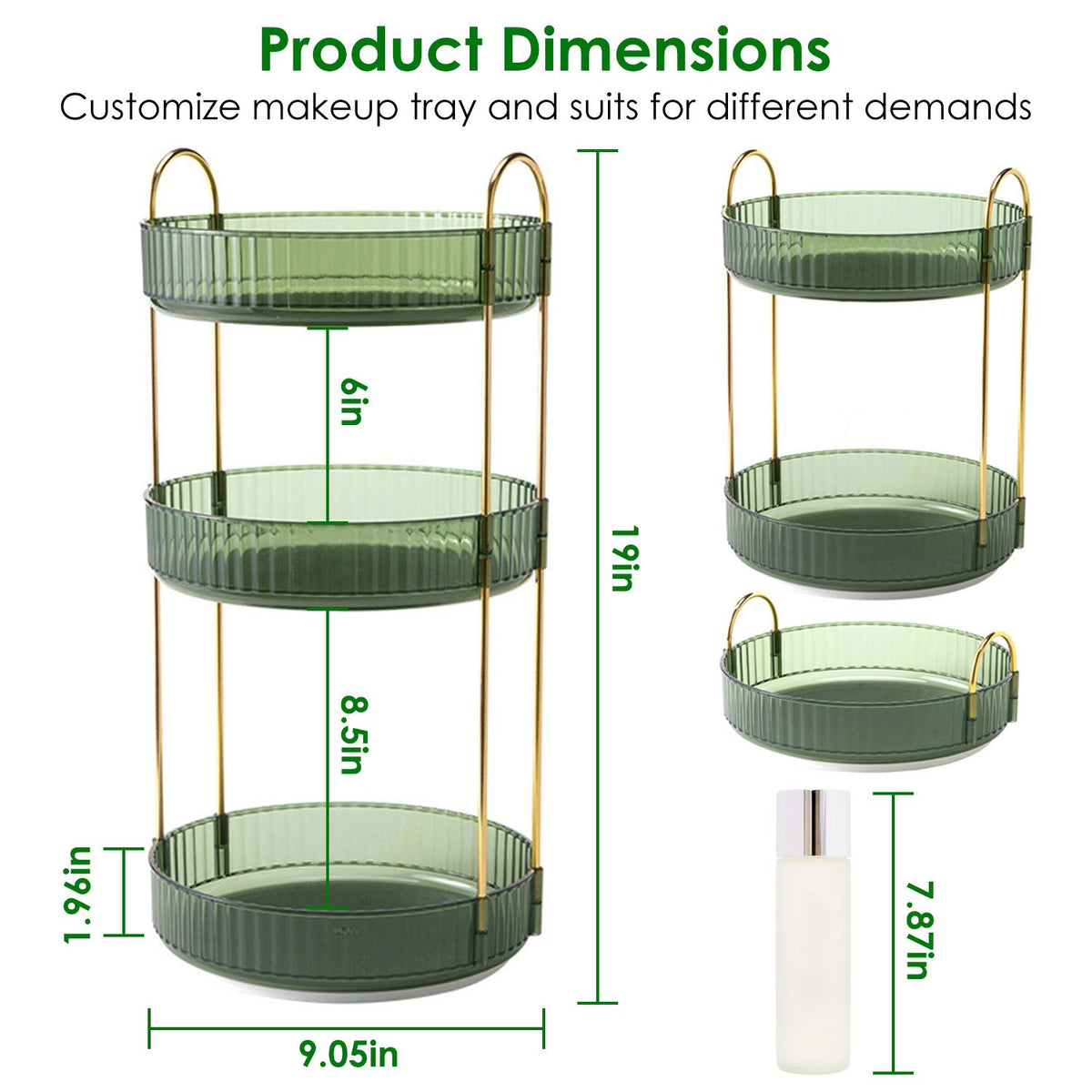 360 Degree Rotating Makeup Organizer Shelf, 3-Tier Lazy Susan Cosmetic Storage
