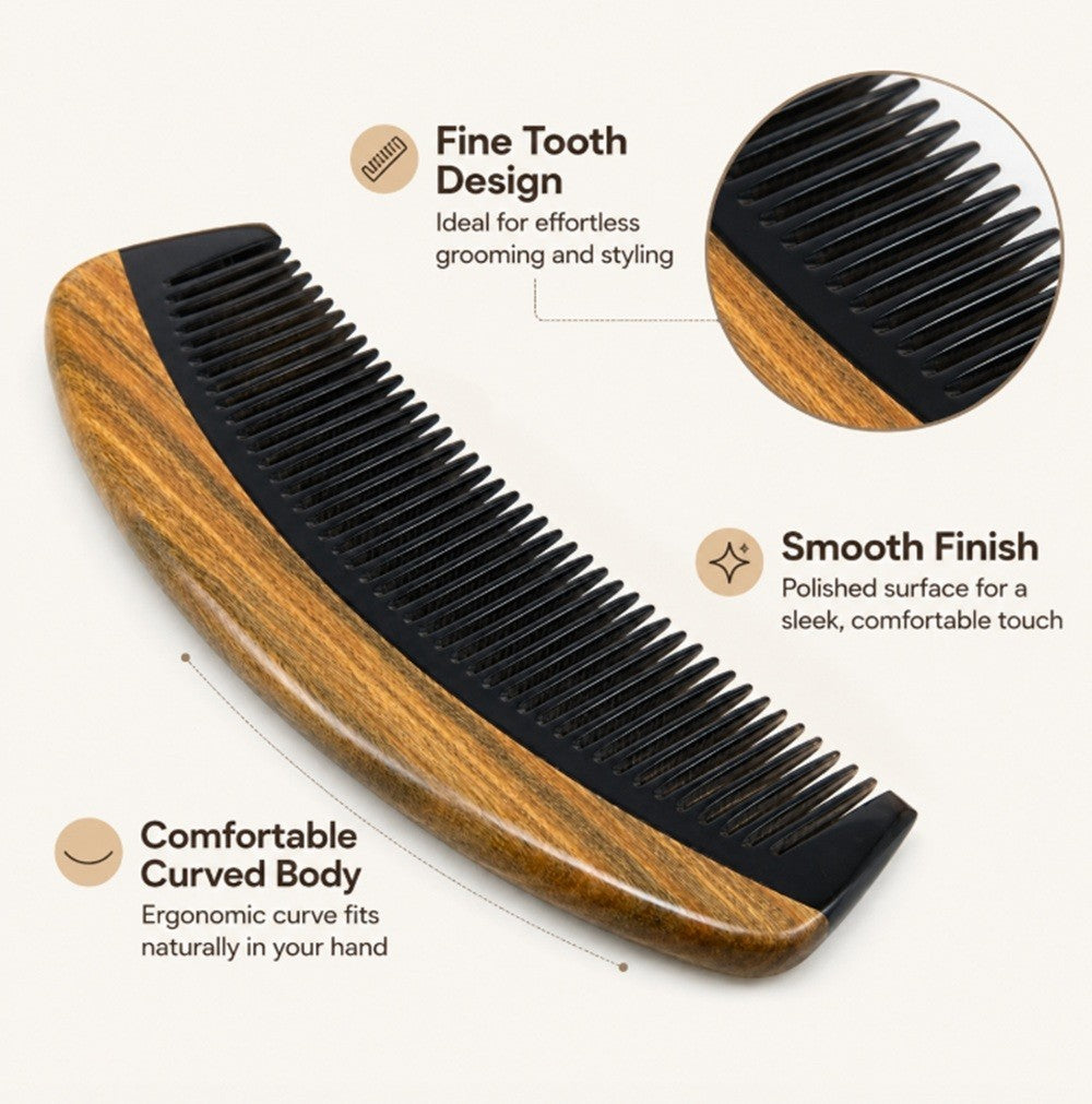 Natural Green Sandalwood Comb for Hair and Beard Detangling Anti-Static Pocket Size